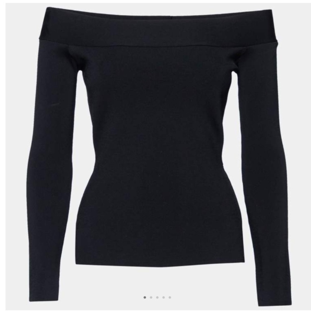 Roland Mouret Black Knit Off-Shoulder Long Sleeve Top